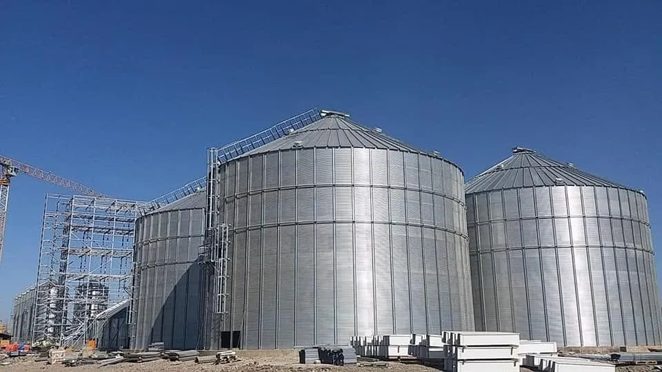 Battery of galvanised grain silos