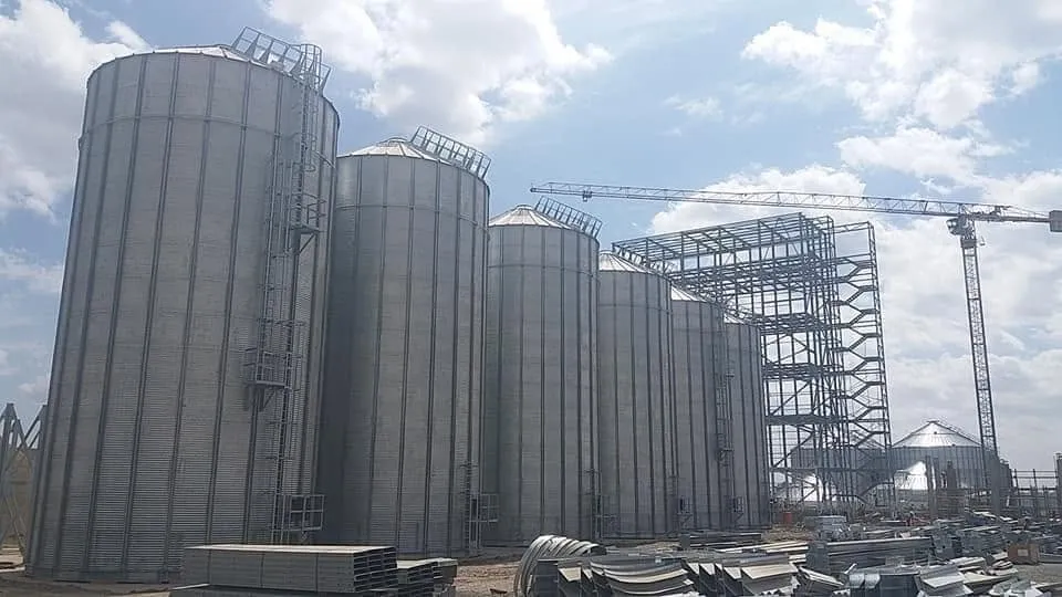 Battery of galvanised grain silos