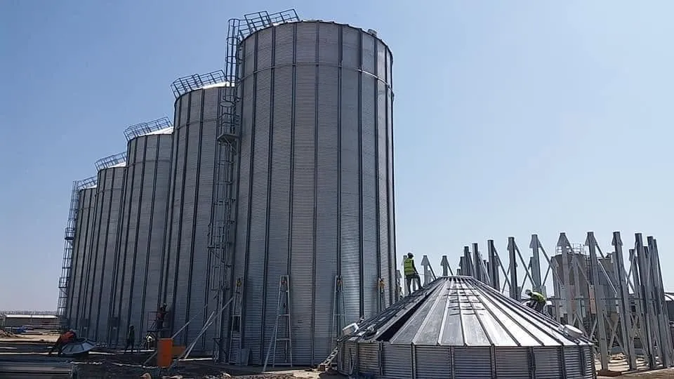 Battery of galvanised grain silos
