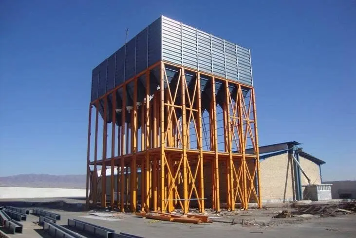 Hopper-bottom silos on a steel support structure