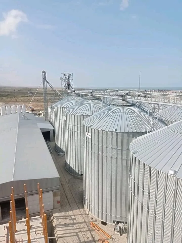 Battery of galvanised grain silos